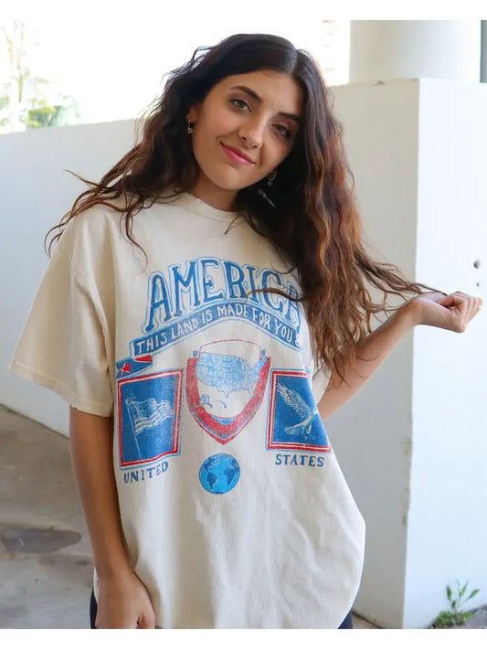 America Patch Off White Thrifted Graphic Tee LivyLu