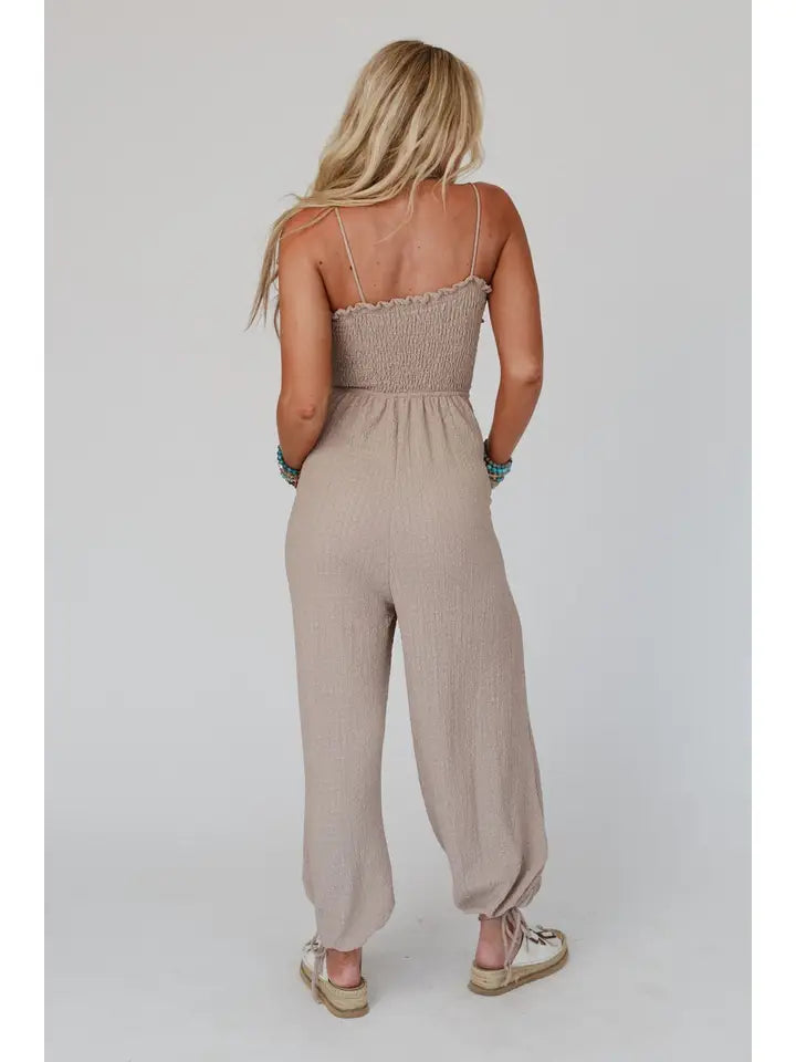 Perfect Timing Textured Jumpsuit - Beige Three Bird Nest