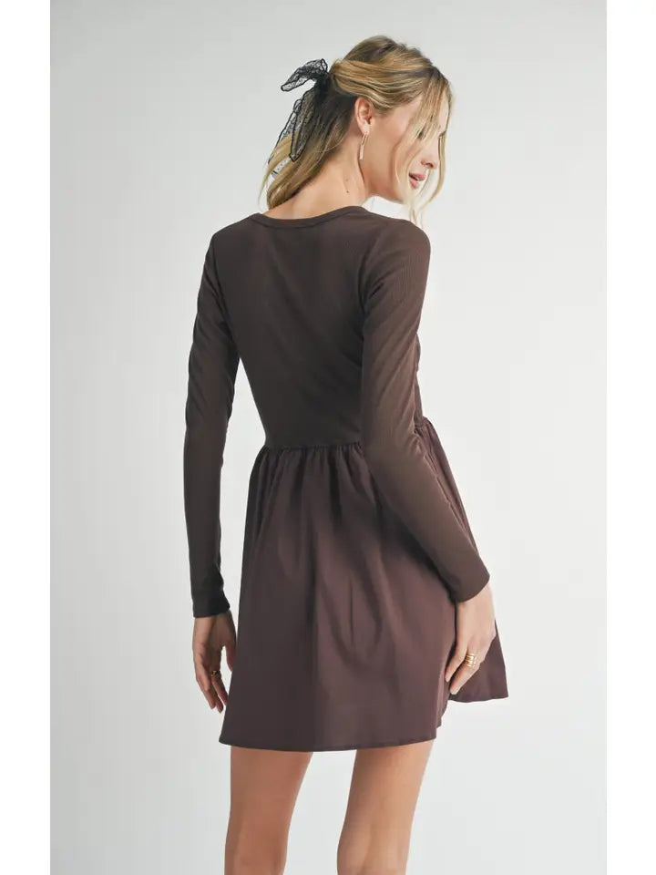 Motions Knit Contrast Poplin Dress: Dark Brown Sadie & Sage