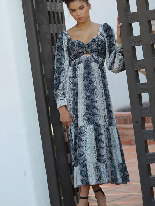 Snake Print Maxi Dress with Cut Out ANGIE