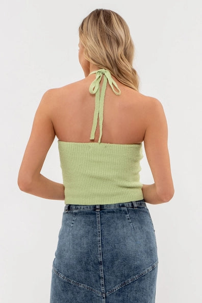 Backless Knit Halter Crop Top Blu Pepper