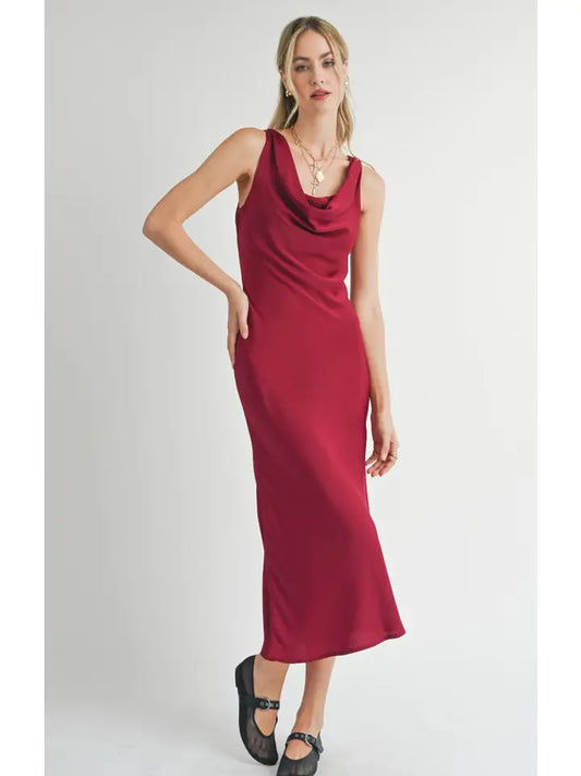 Sweet Treat Cowl Neck Midi Dress: Red Sadie & Sage