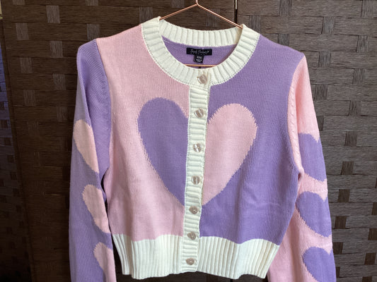 Lavender and Pink Hearts Cardigan Unique Vintage