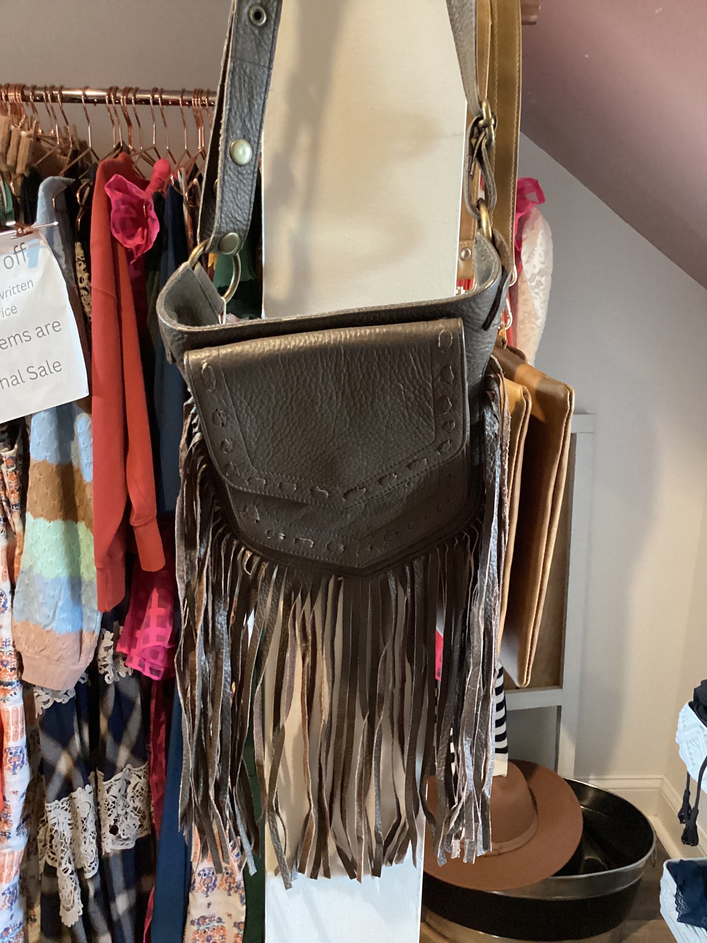 Leather Fringe Crossbody Bag The Druzy Rose