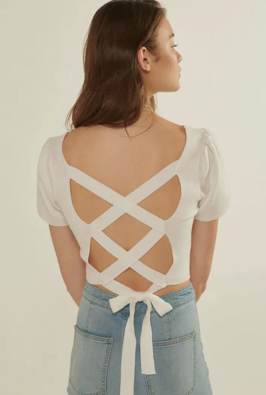 Square Neck Open Back Knit Top The Druzy Rose