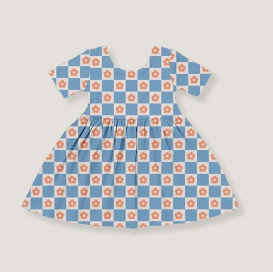 Floral Checkerboard Bamboo kids dress Polished Prints