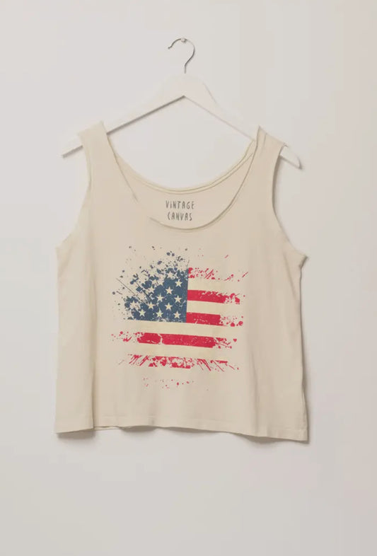 American Flag splatter Scoop Neck Graphic Tank Top Promesa USA