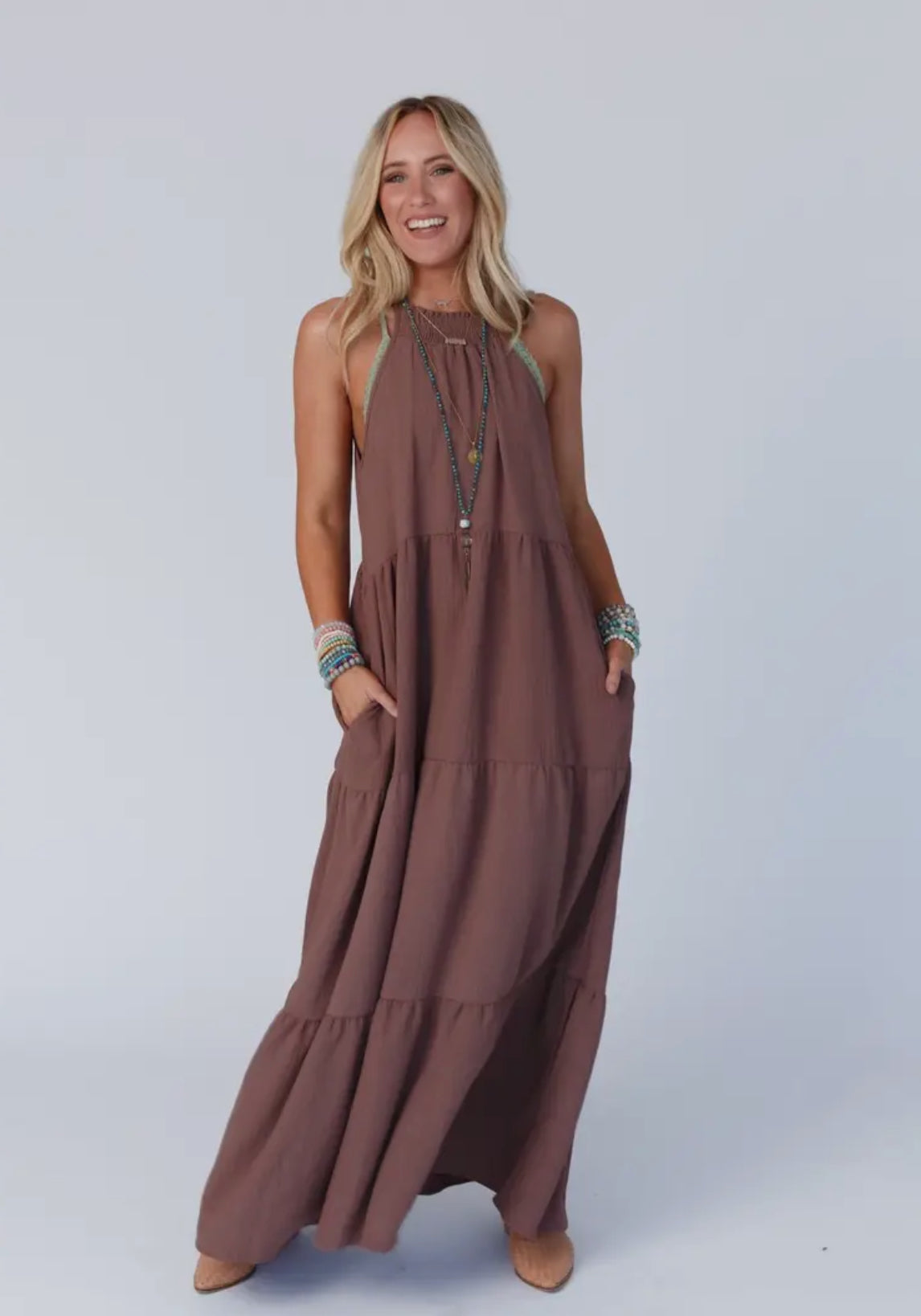 Mocha Tiered Maxi Dress The Druzy Rose