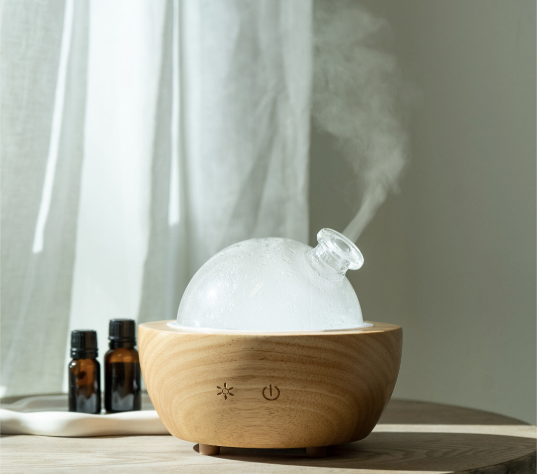 Glass Dome Diffuser -Natural Wood The Druzy Rose