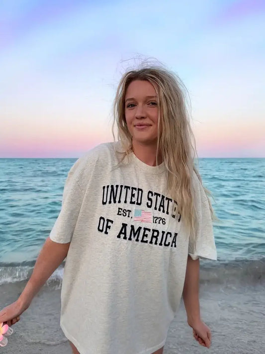 United States of America Embroider Flag Tee Sunkissed Coconut