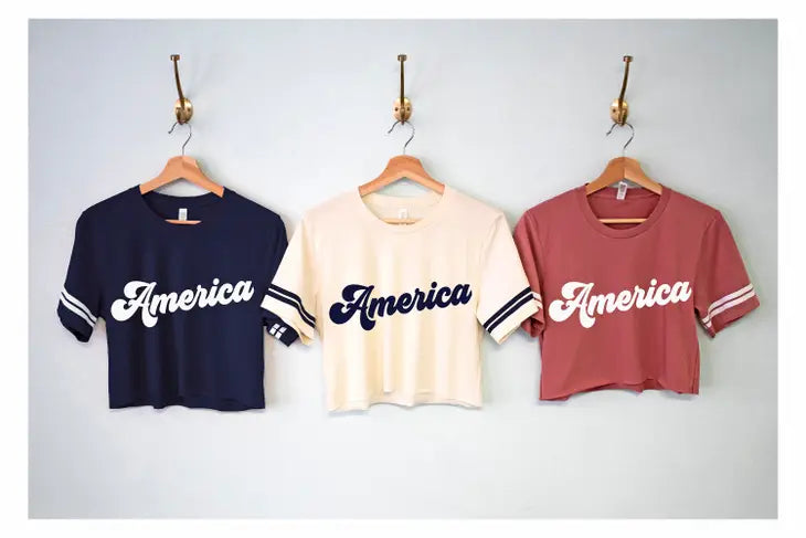 America Retro Crop Tops, 4Th Of July Crop Top Shirts, Fourth NOBULL