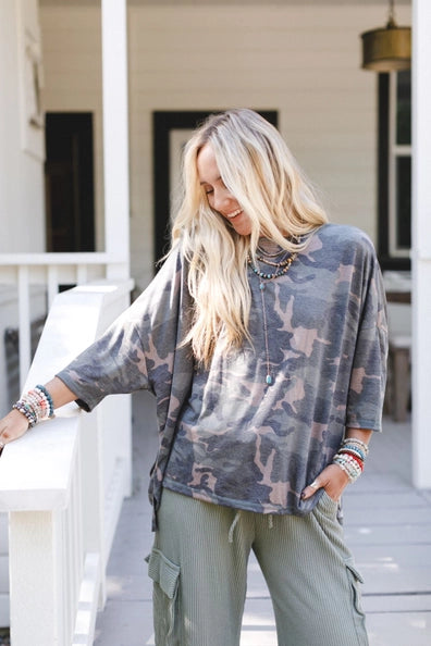 Country Girl Camo Top - Army Three Bird Nest