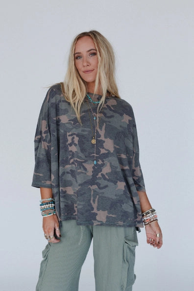 Country Girl Camo Top - Army Three Bird Nest