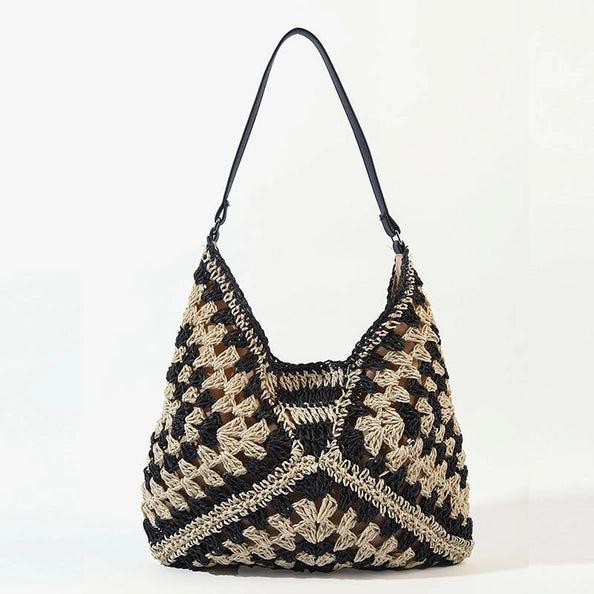 Paper Rope Woven Bag with Block Design The Druzy Rose