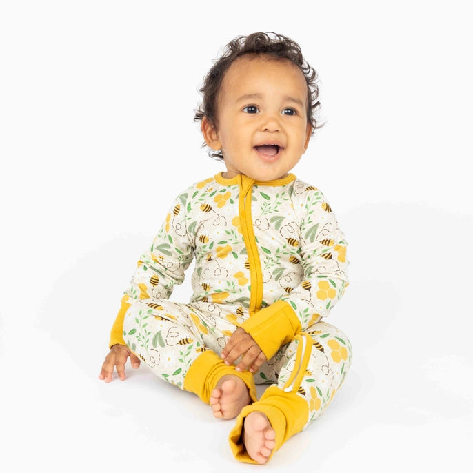 Happy Honey Bees Bamboo Convertible Baby Pajamas