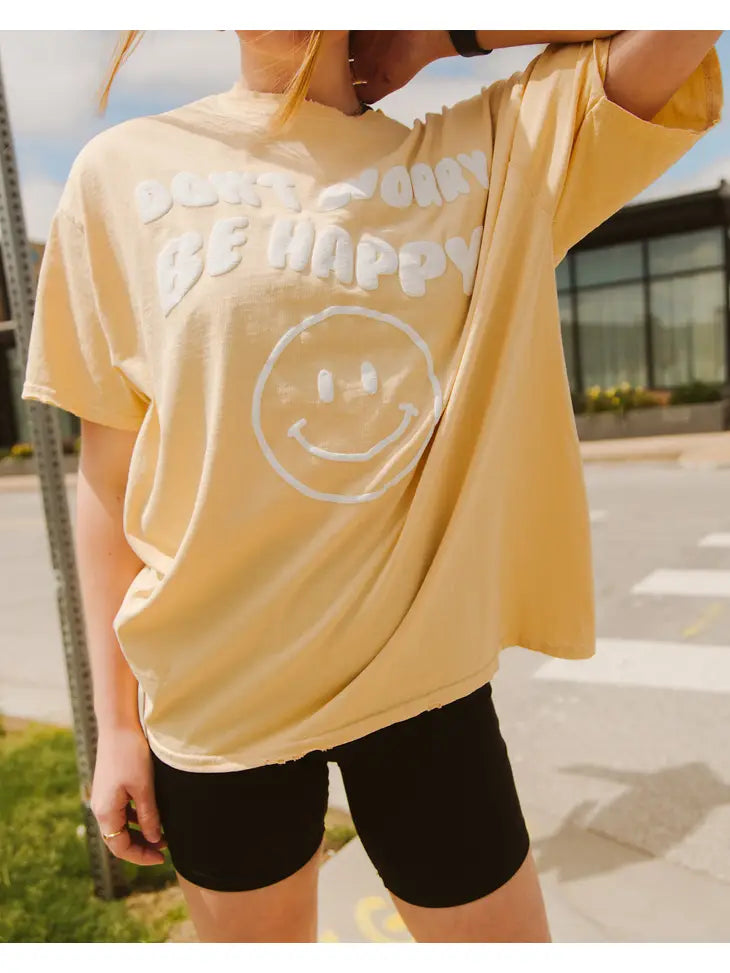 Don't Worry Be Happy Puff Ink Yellow Thrifted Graphic Tee LivyLu