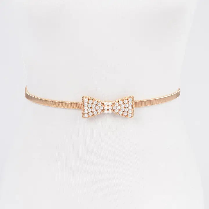 Gold Bow Stretch Belt 3AM by H&D Accessories