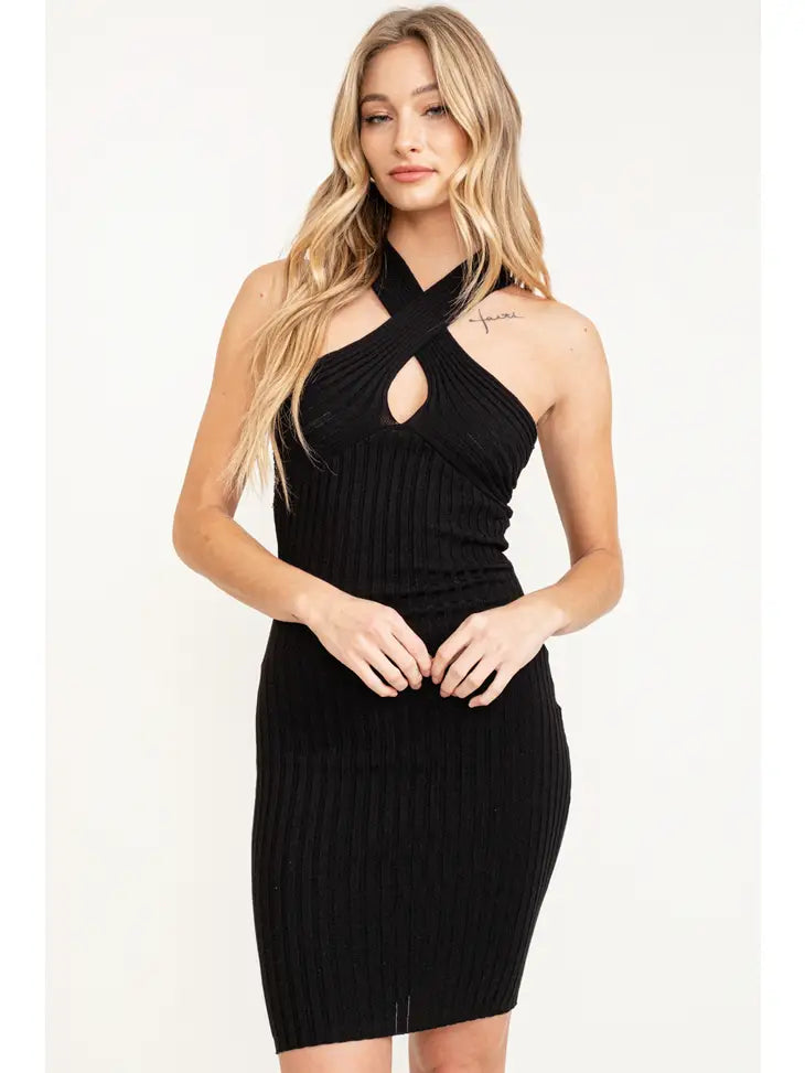 Black Knit Halter Dress Cloud Ten