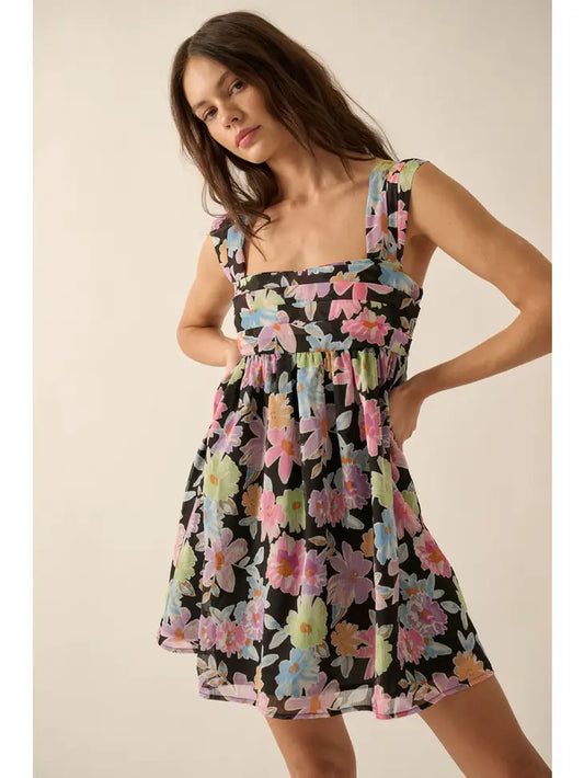 Floral Chiffon Pleated-Bodice Mini Dress Promesa USA