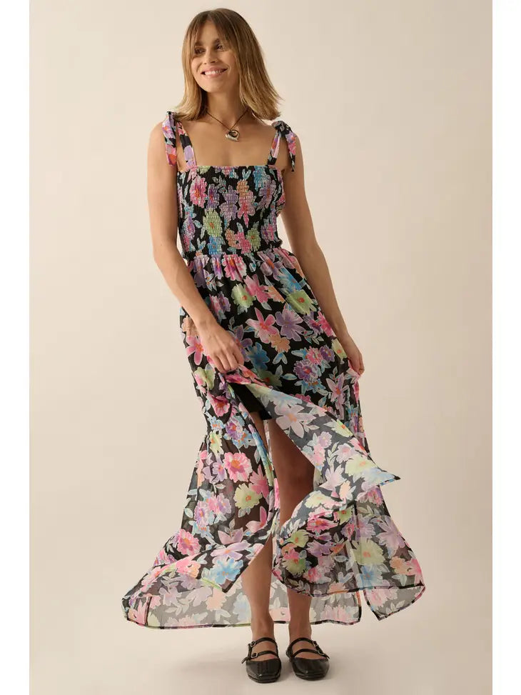 Floral Smocked Crisscross-Back Chiffon Maxi Dress Promesa USA