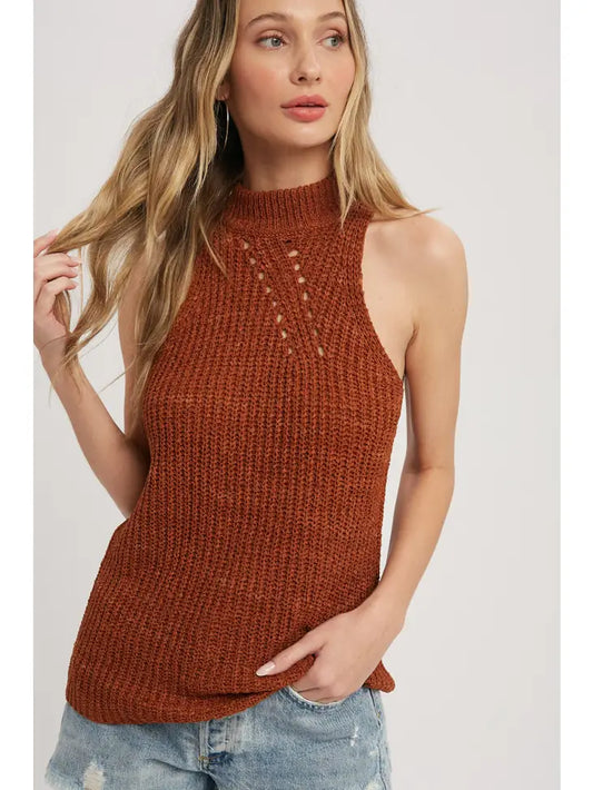 HIGH NECK KNITTED SLEEVELESS TOP Bluivy