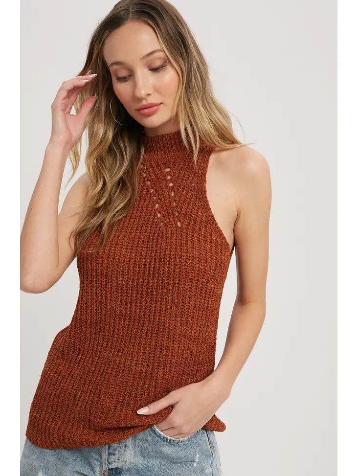 HIGH NECK KNITTED SLEEVELESS TOP Bluivy