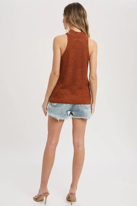 HIGH NECK KNITTED SLEEVELESS TOP Bluivy