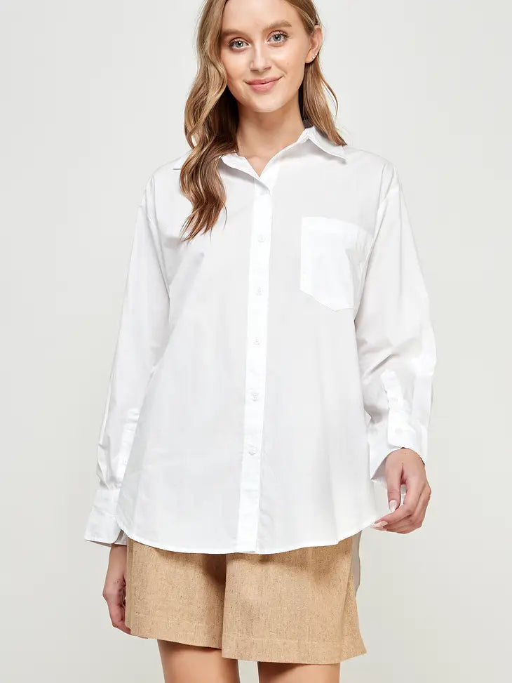 OVERSIZED BUTTON DOWN POPLIN SHIRT WHITE Ellison