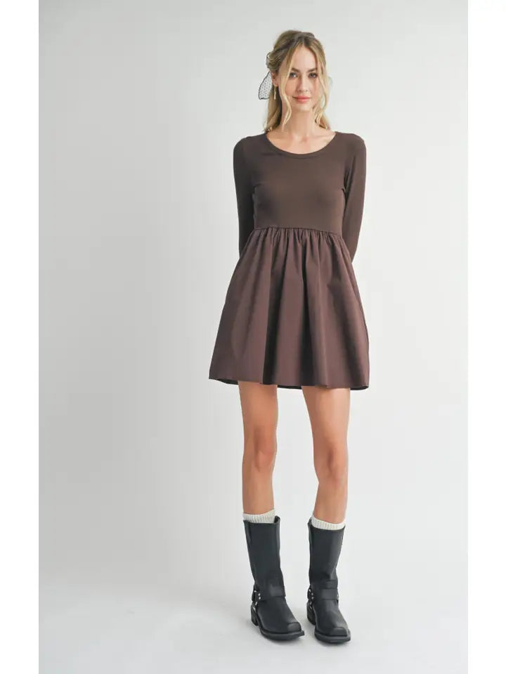 Motions Knit Contrast Poplin Dress: Dark Brown Sadie & Sage