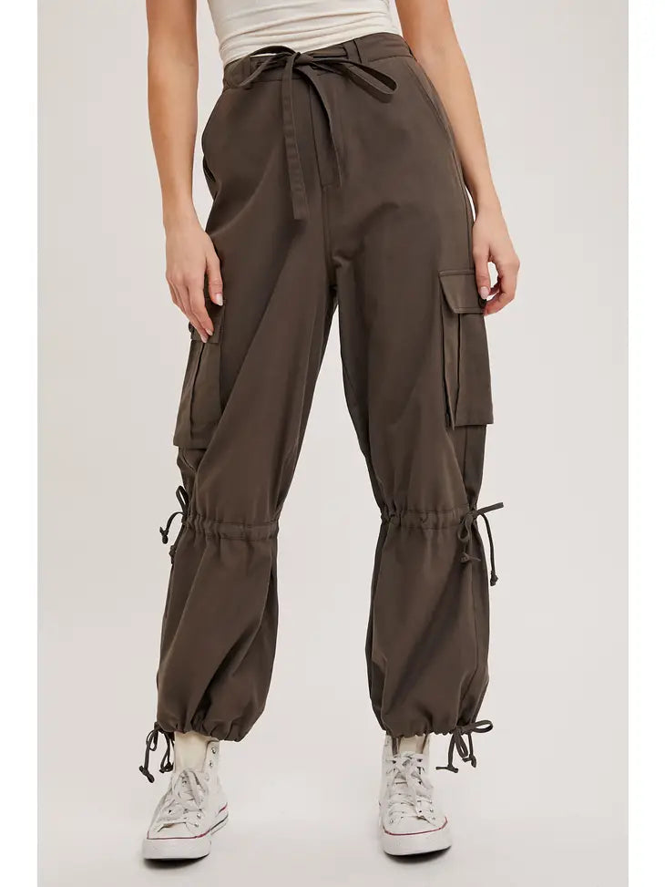 HIGH-RISE DRAWSTRING CARGO WIDE LEG PANTS Bluivy