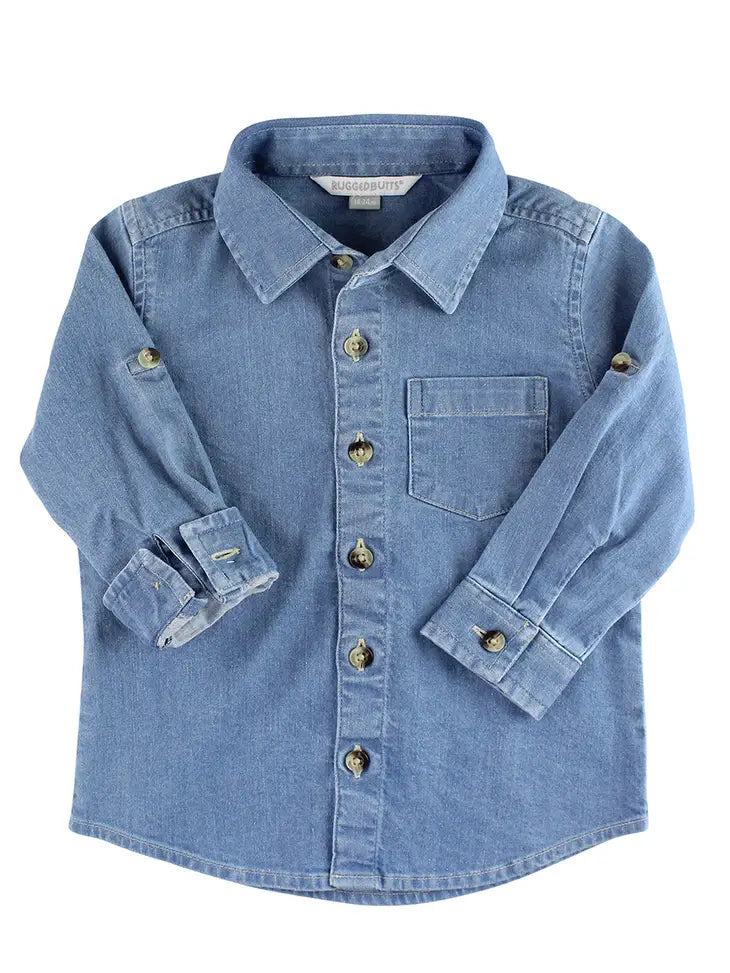 Light Wash Long Sleeve Button Down Blue Ruffle Butts