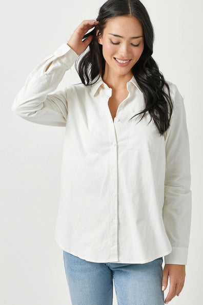 Corduroy Button Down Shirt Ivory Mystree