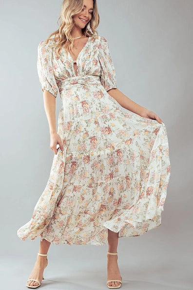 Short Puff Sleeve Floral Maxi Dress Urban Daizy