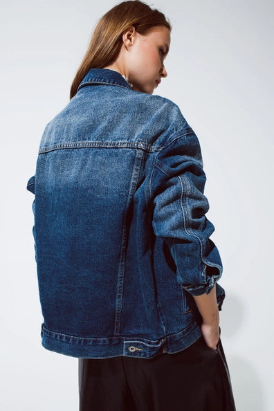 Boyfriend Relaxed Denim Jacket in Dark Wash Q2