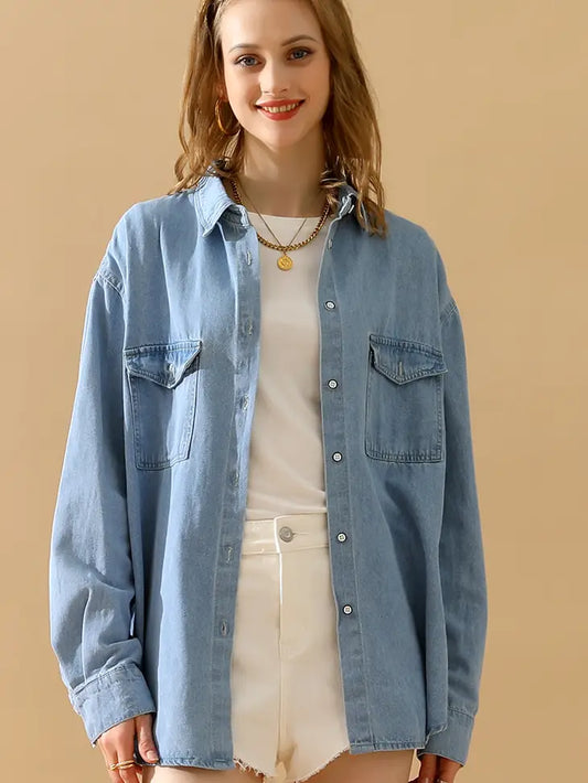 Pocket Denim Long Sleeve Shirts Ninexis