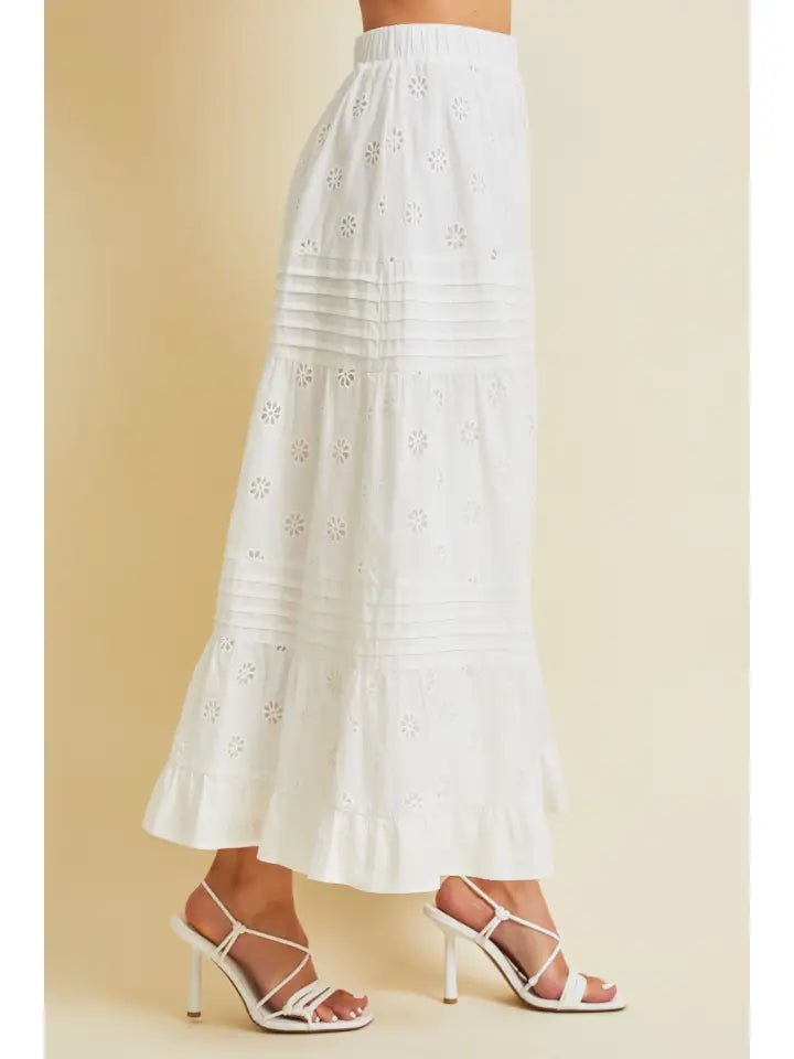 Pin-Tucked Eyelet Maxi Skirt Heyson