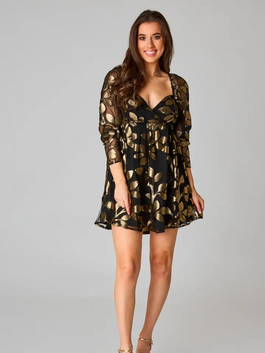 Fallon Gold Long Sleeve Dress The Druzy Rose