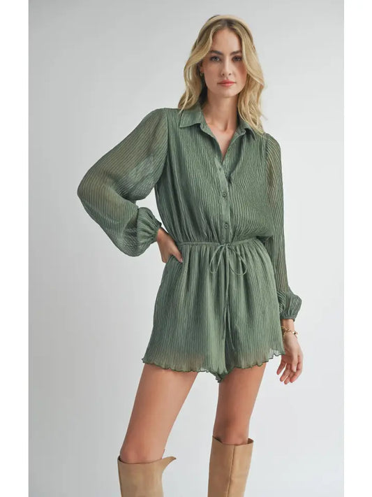 Gathering Button Up Romper: Dark Sage Sadie & Sage