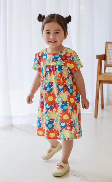 Little Girls and Toddler Floral Pattern Casual Dress CHATTER CARROT