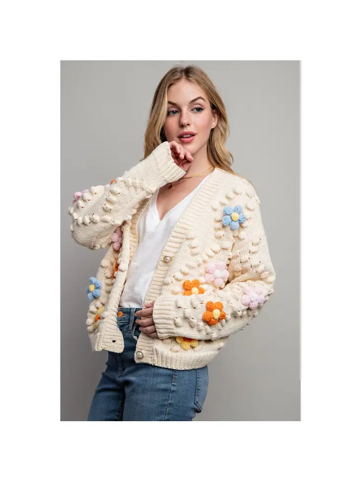 Sweet 3D Flower Knitting Cardigan Sweet Generis