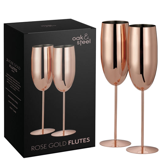 Stainless Steel Rose Gold Champagne Flutes (280ml) Oak & Steel