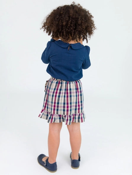 Girls Dark Navy Peter Pan Collar Long Sleeve Top Ruffle Butts