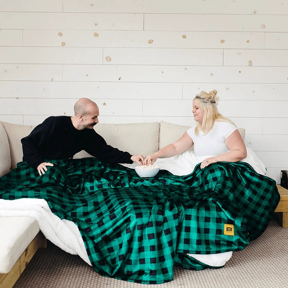 Sherpa Stretch™ Blanket Green Plaid Big Blanket Co