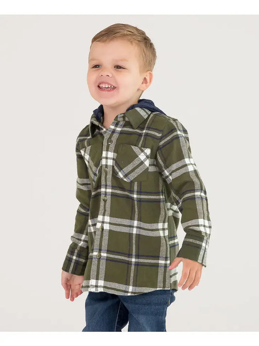 Oliver Plaid Hooded Long Sleeve Button Down Shirt Ruffle Butts