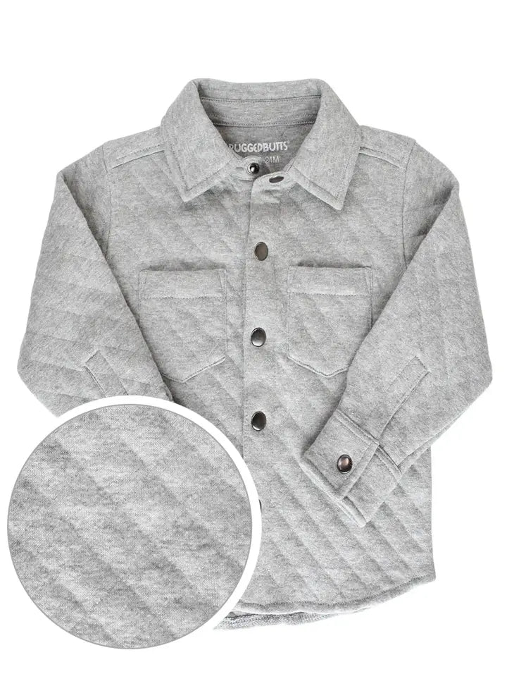 Heather Gray Quilted Knit Long Sleeve Button Down Shirt Ruffle Butts