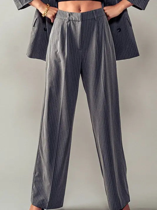 Grey Pinstripe Trousers Urban Daizy