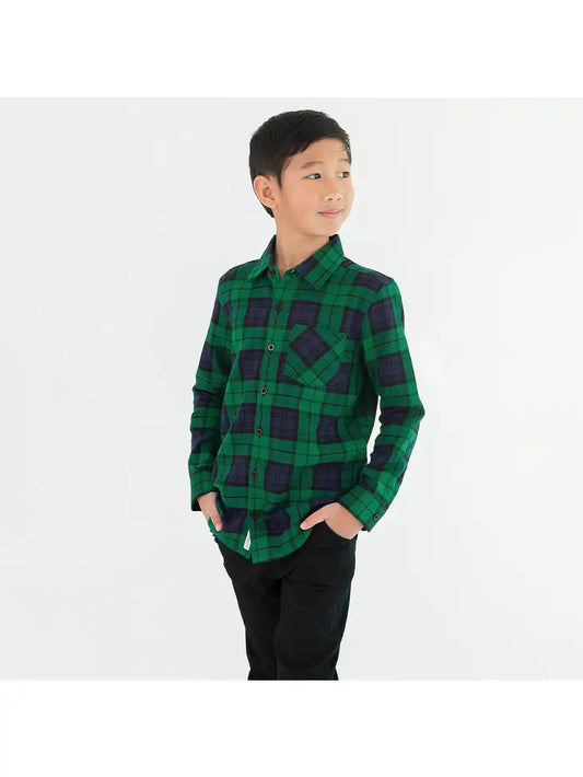 Hunter Plaid Flannel Long Sleeve Button Down Shirt Green Ruffle Butts