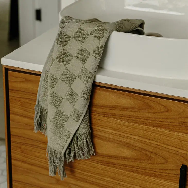 Organic Checkered Hand Towel Happy Place