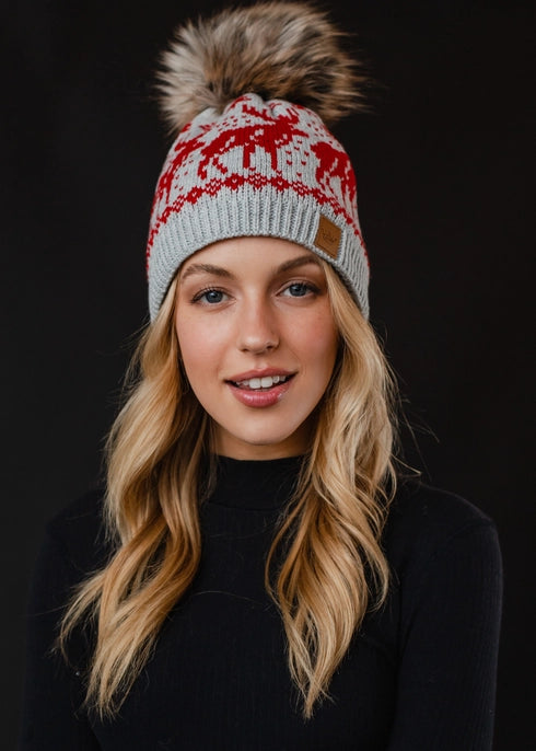 Patterened Knit Pom Pom Hat Panache Apparel Co.