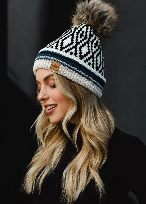 Patterened Knit Pom Pom Hat Panache Apparel Co.